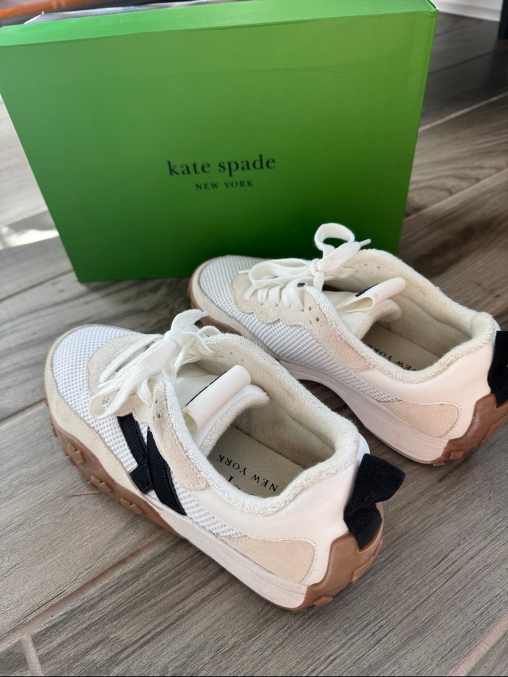 kate spade White Mesh Sneakers with Black Logo and Tan Sole - Picture 6 of 6